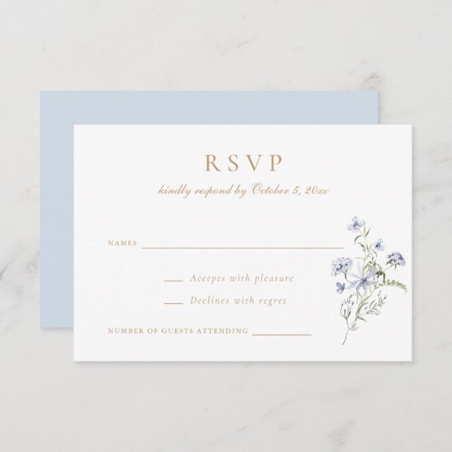 Invitation Floral Elegant Fleur sauvage Dusty Blue Wedding RS (Devant / Derrière)