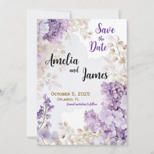Invitation Floral Elegant Lavender Wedding Enregistrer la dat