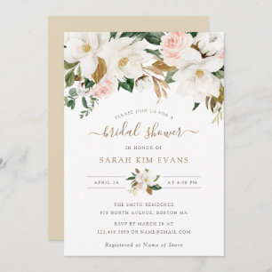 Invitation Floral Elegant Magnolia Blush Fête des mariées bla