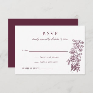 Invitation Floral Elégant Mariage Vintage Bourgogne RSVP