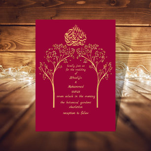 Invitation Floral élégant musulman rouge mariage