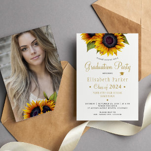 Invitation Floral élégant PHOTO chic fête de graduation Invit