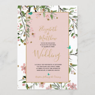 Invitation Floral Elegant Rose or Chinoiserie Mariage