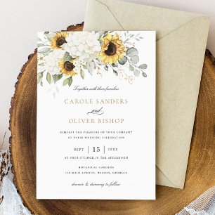 Invitation Floral Élégant tournesol blanc Hydrangea Mariage