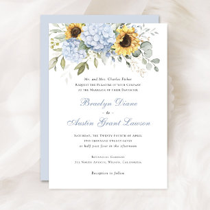 Invitation Floral Élégant tournesol bleu Hydrangea Mariage