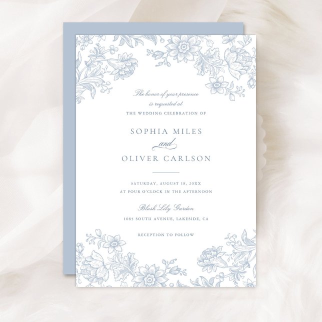 Invitation Floral Elegant Vintage Dusty Blue Mariage (Créateur téléchargé)
