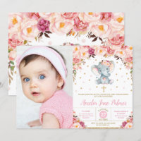 Floral Elephant Christening Baptême Girl Photo