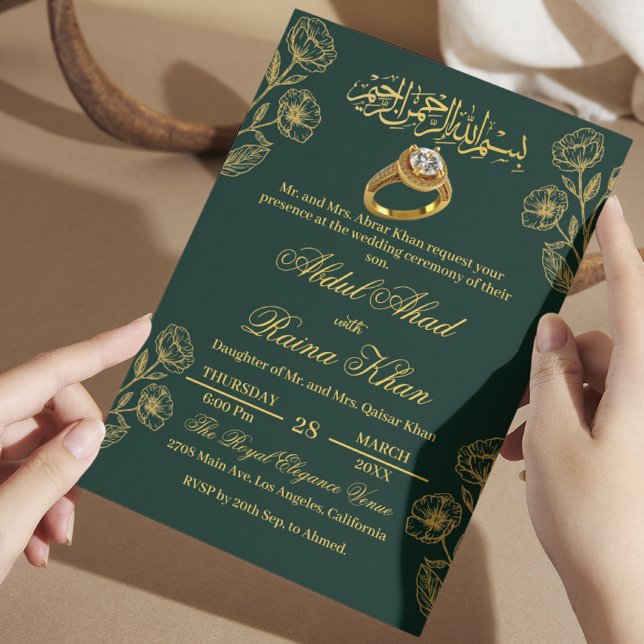 Invitation Floral Emerald Gold Musulman Fiançailles islamique (Créateur téléchargé)