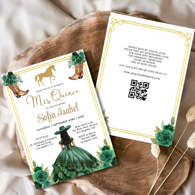 Invitation Floral Emerald Green Boots Horse Quinceanera (Créateur téléchargé)