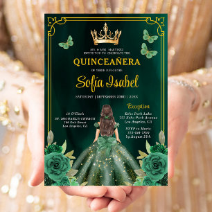 Invitation Floral Emerald Green Butterfly Quinceanera