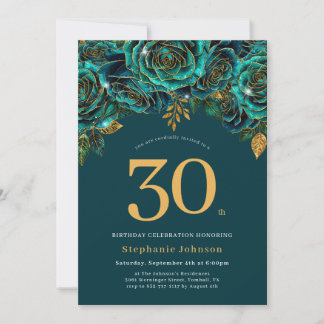 Invitation Floral Emerald Green et Gold 30e anniversaire