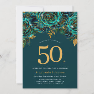 Invitation Floral Emerald Green et Gold 50e anniversaire