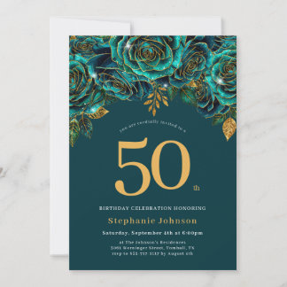 Invitation Floral Emerald Green et Gold 50e anniversaire