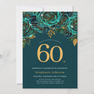 Invitation Floral Emerald Green et Gold 60e anniversaire