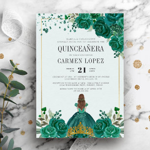 Invitation Floral Emerald Green Princess Quinceanera