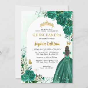 Invitation Floral Emerald Green Princesse Anniversaire Quince