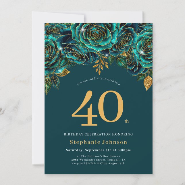 Invitation Floral Emerald Vert et or 40e anniversaire (Devant)