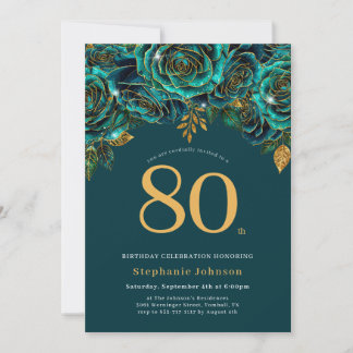 Invitation Floral Emerald Vert et or 80e anniversaire