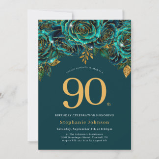 Invitation Floral Emerald Vert et or 90e anniversaire
