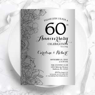 Invitation Floral en argent diamant 60e anniversaire
