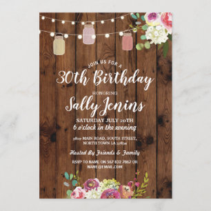 Invitation floral en bois rustique de fête