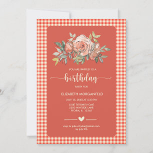 Invitation Floral En vichy Joyeux anniversaire de fête