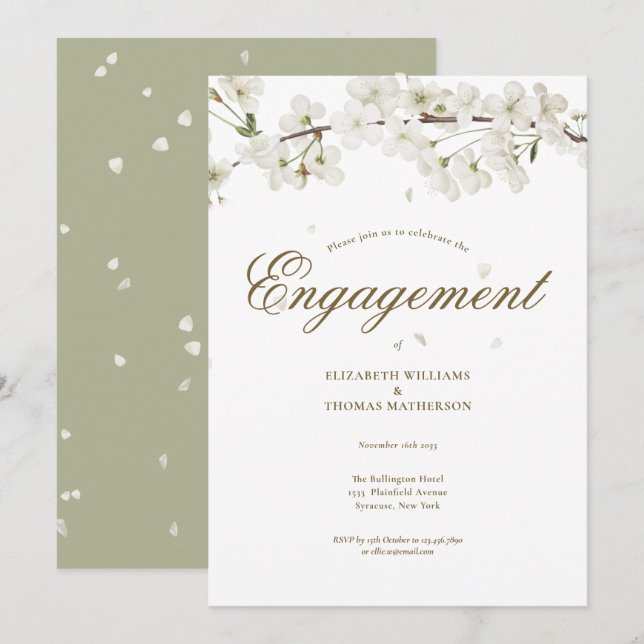 Invitation  Floral Engagement Party White Blossom (Devant / Derrière)