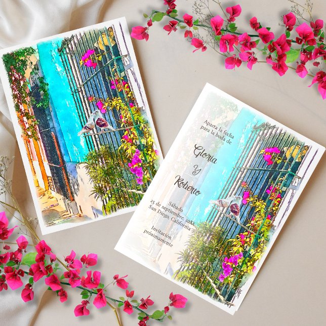 Invitation Floral espagnol Inséparables colorés Mariage mexic (Créateur téléchargé)