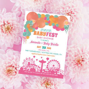 Invitation Floral et Balloon Festival Fille Baby shower