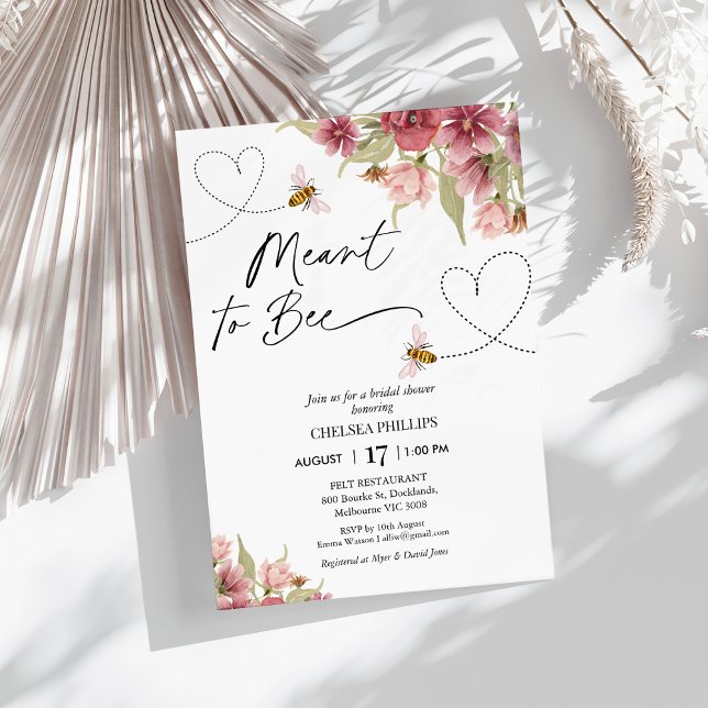 Invitation Floral Et Coeurs Signifient Fête des mariées (Meant to Bee Bridals Shower Invitation, Bee Themed Bridal Shower Invite, Hearts, Floral Meant To Bee)