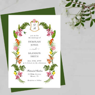 Invitation Floral et verdure tropicaux Monogramme