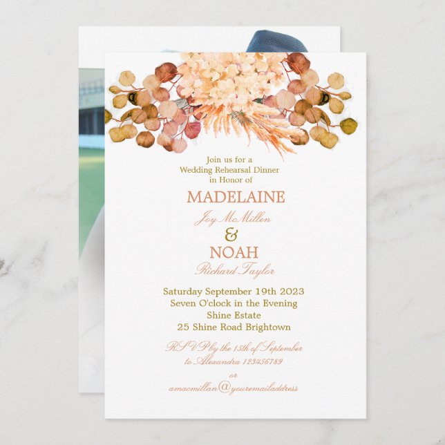 Invitation Floral Eucalyptus Élégant Chic Mariage Répétition (Devant / Derrière)