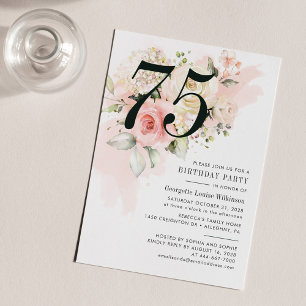 Invitation Floral Eucalyptus Foliage rose 75e fête d'annivers
