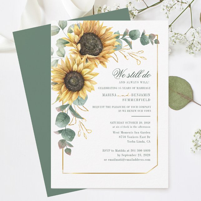 Invitation Floral Eucalyptus tournesol Mariage Vow renouveau (Floral Watercolor Sunflower Floral Wedding Anniversary Invitation)