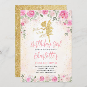 Invitation Floral Fairy Birthday Gold Parties scintillant
