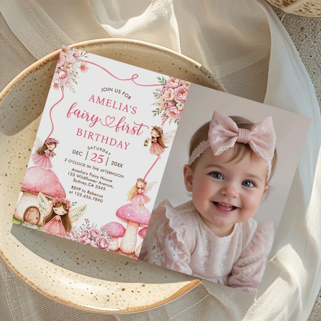 Invitation Floral Fairy First Girls 1st Birthday Party Photo (Créateur téléchargé)
