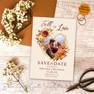 Invitation Floral Fall in Love Photo Wedding Enregistrer la d