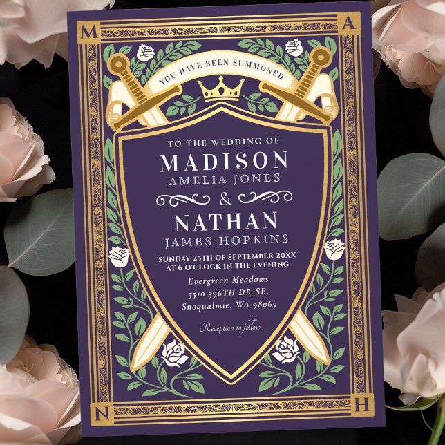 Invitation Floral Fantasy Swords Shield Monogram Wedding (Créateur téléchargé)