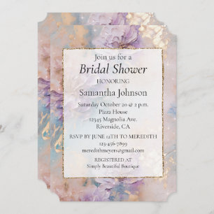 Invitation Floral féminin violet bleu et or