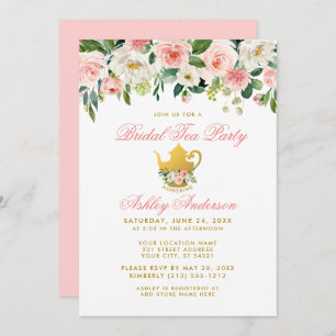 Invitation Floral Fête des mariées rose Tea Party Gold Invita