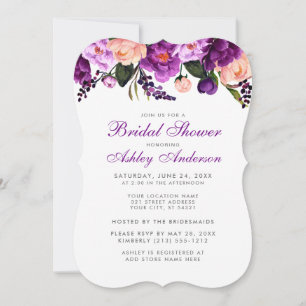 Invitation floral Fête des mariées violet argenté
