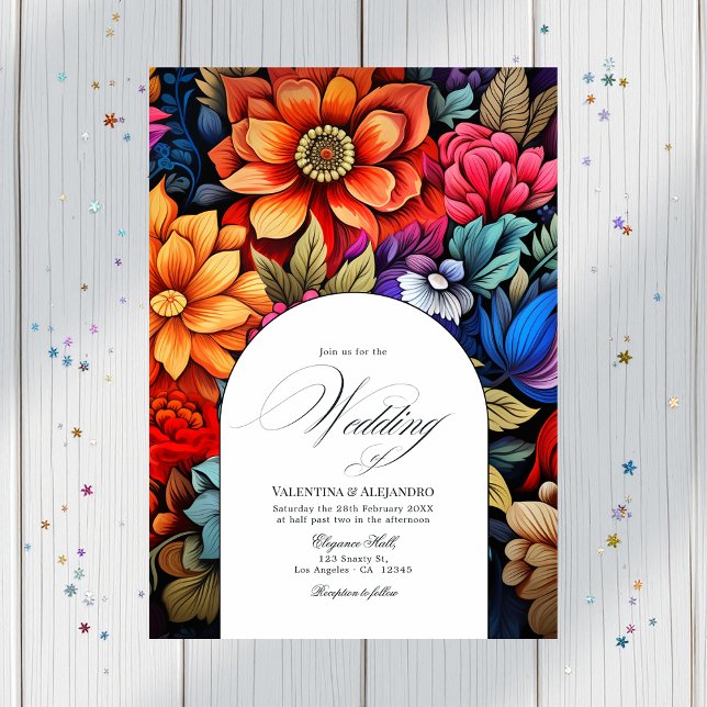 Invitation Floral Fiesta Mariage Photo & QR Code pour plus de (Floral Fiesta Wedding Photo & QR Code for Details Invitation)