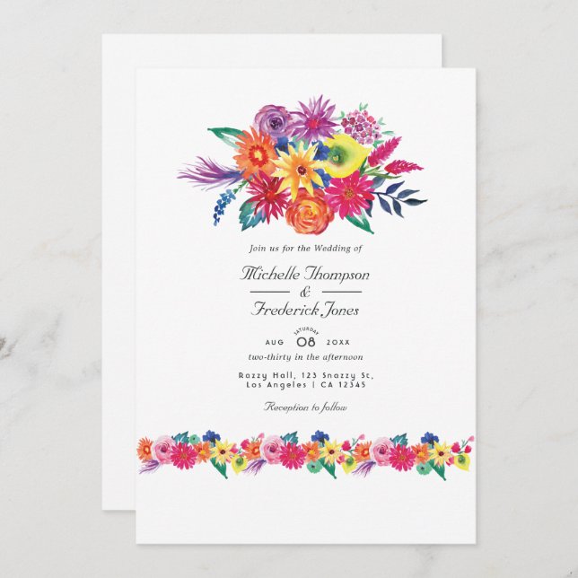 Invitation Floral Fiesta QR Code RSVP Mariage (Devant / Derrière)