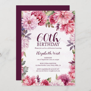 Invitation Floral Fleur Fleurie Blush Purple 60e anniversaire