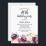 Invitation Floral Florom Purple Aquarelle 40e anniversaire<br><div class="desc">Plus joli Invitations Florales Anniversaire dans le Little Bayleigh Store!</div>