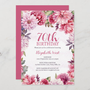 Invitation Floral Flower Bloom Hot Pink 70e anniversaire