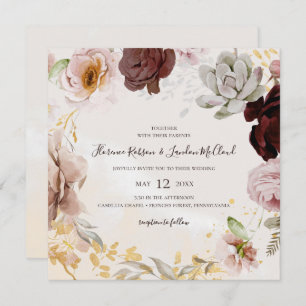 Invitation Floral flush moderne   Carré de marbre Mariage