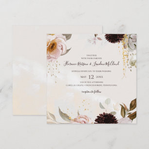 Invitation Floral flush moderne   Mariage Carré aquarelle