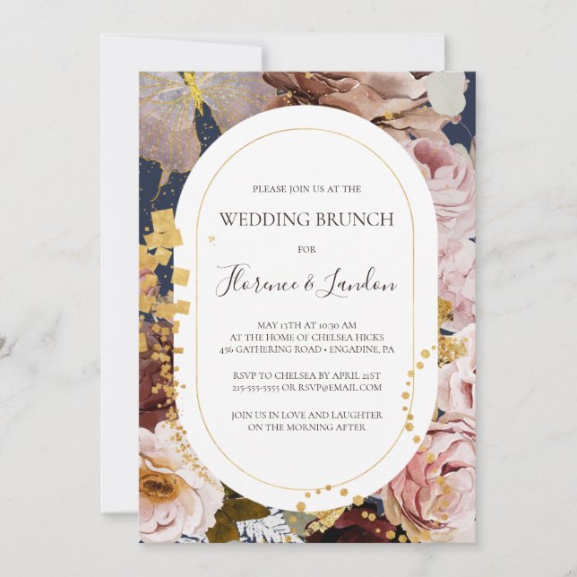 Invitation Floral flush moderne | Mariage de marine Brunch (Devant)