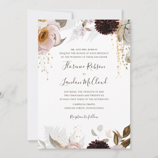 Invitation Floral flush moderne | Mariage traditionnel (Devant)